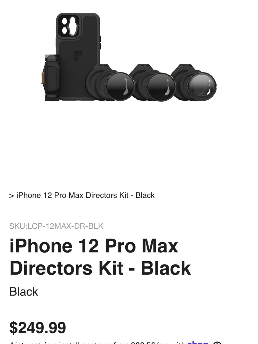 Directors Mobile Lens Kit for iPhone 12 Pro Max - Black with NWT Underwater case